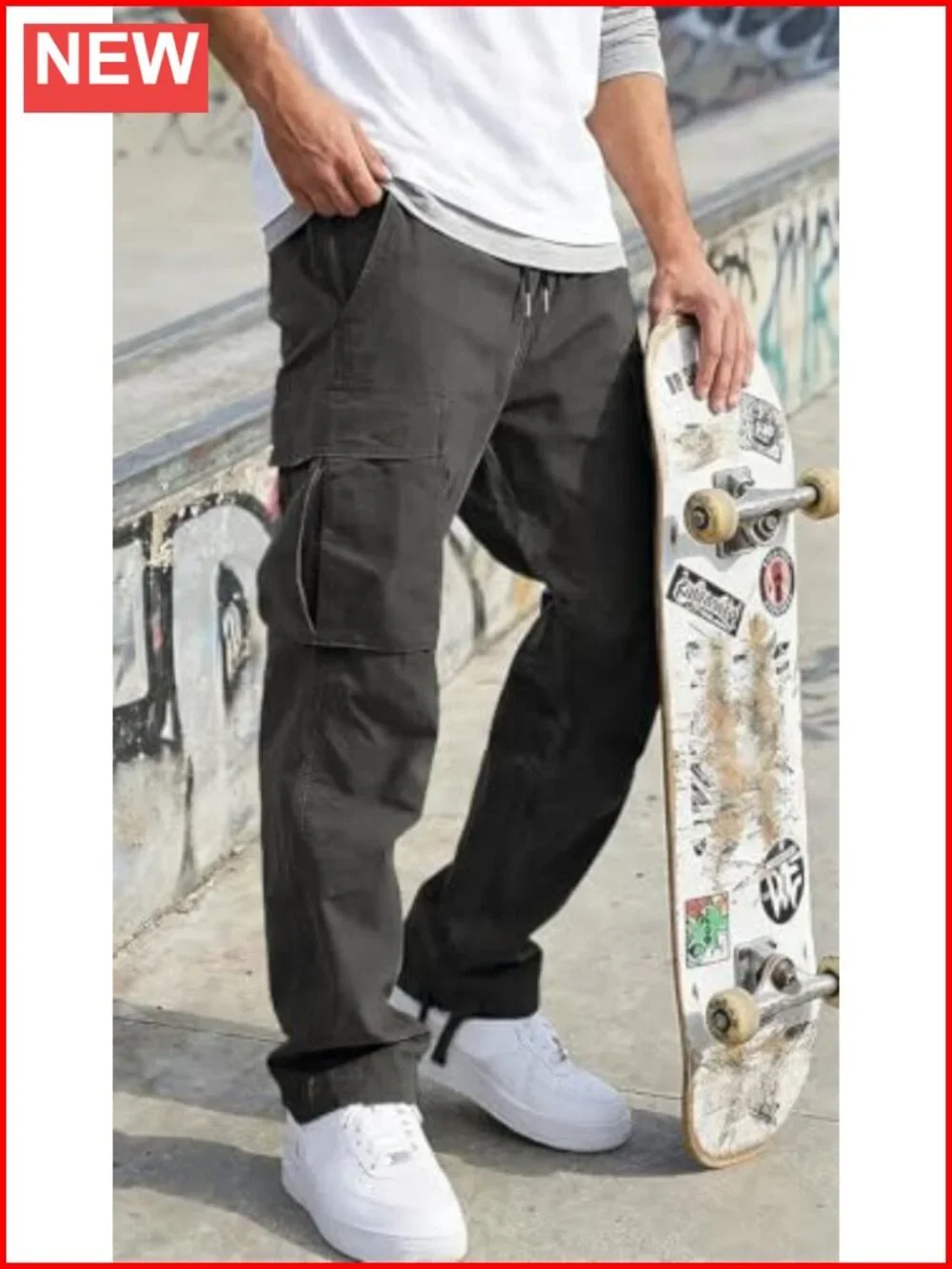 Cargo Pants Drawstring Casual Hiking Joggers Athletic Trousers Cotton Loose